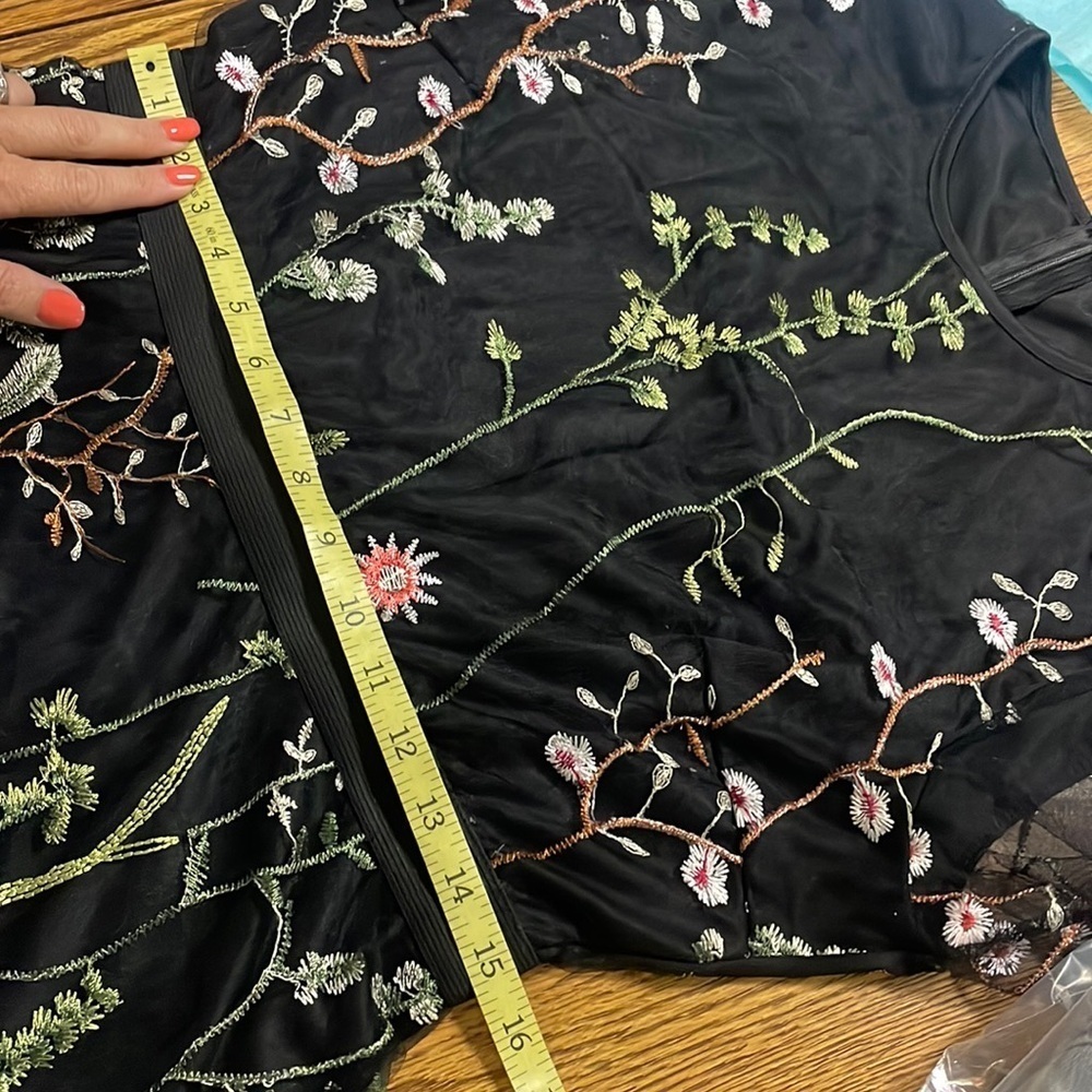 Floral garden sheer sleeve embroidered overlay dress party cocktail tulle like L - Picture 14 of 14